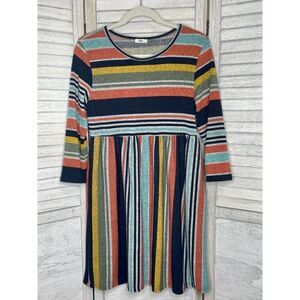 Egs by Eloges Multi Color Striped 3/4 Sleeve Empire-Waist Dress Size Small NWOT